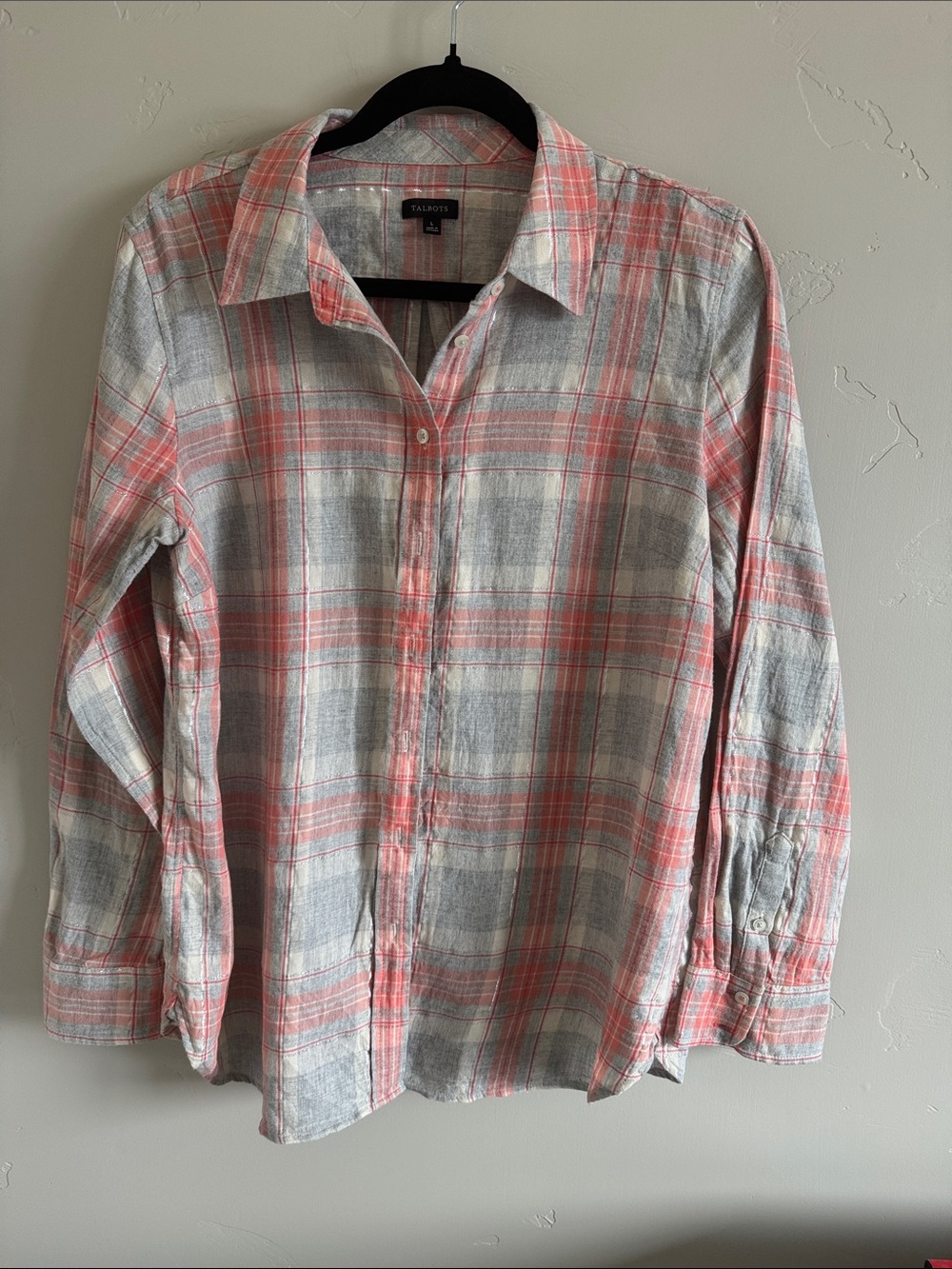 Talbots plaid button-down shirt with metallic thread
